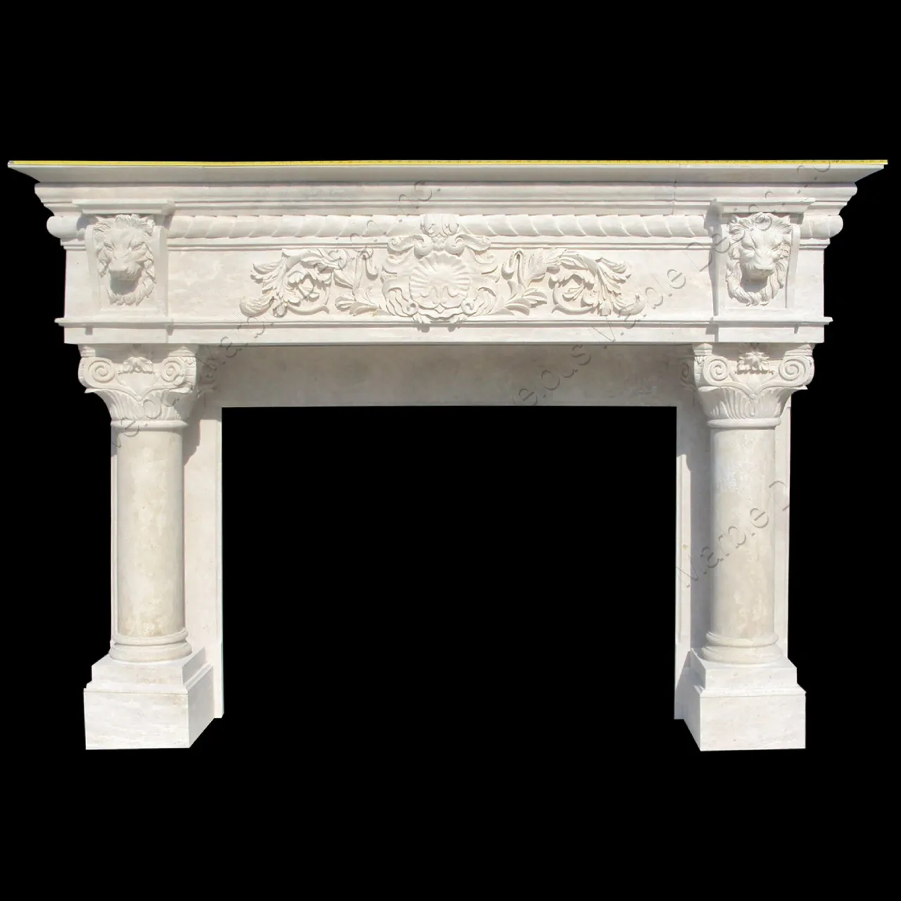 Antique 315 hand carved Italian limestone fireplace mantel